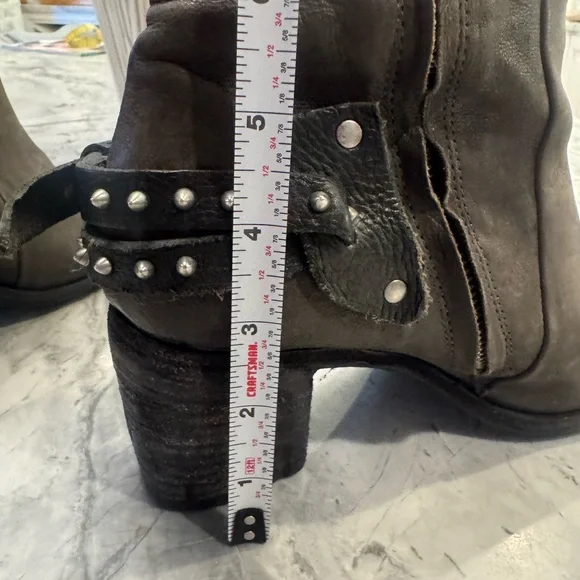 A.S.98 Distressed Leather Gray Ankle Boots with Studded Strap - Picture 10 of 12